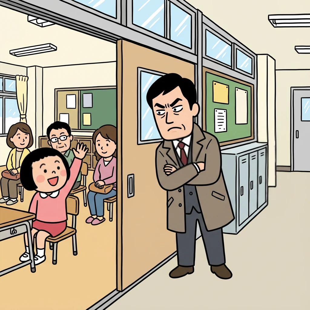 参観日にこっそり父親が